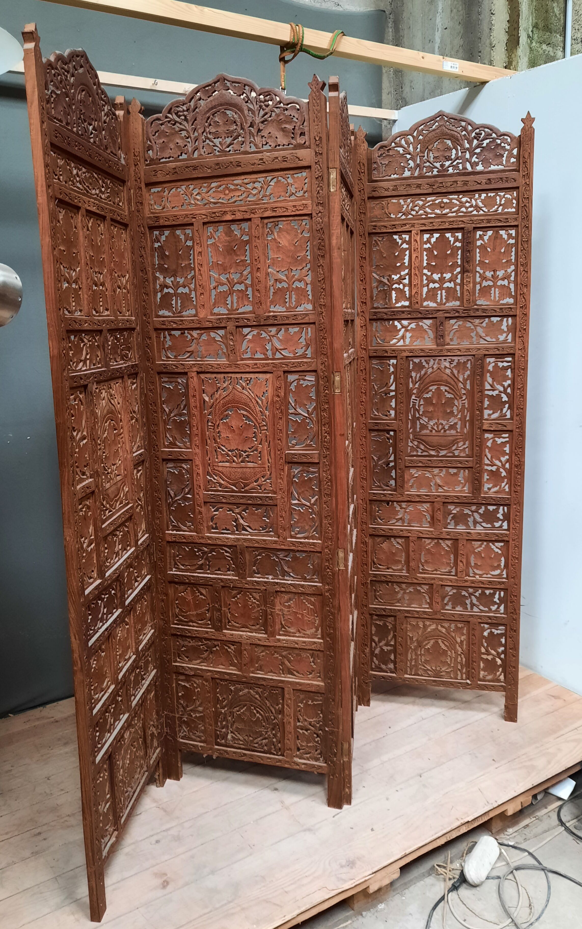 Asian screen in cut-out wood