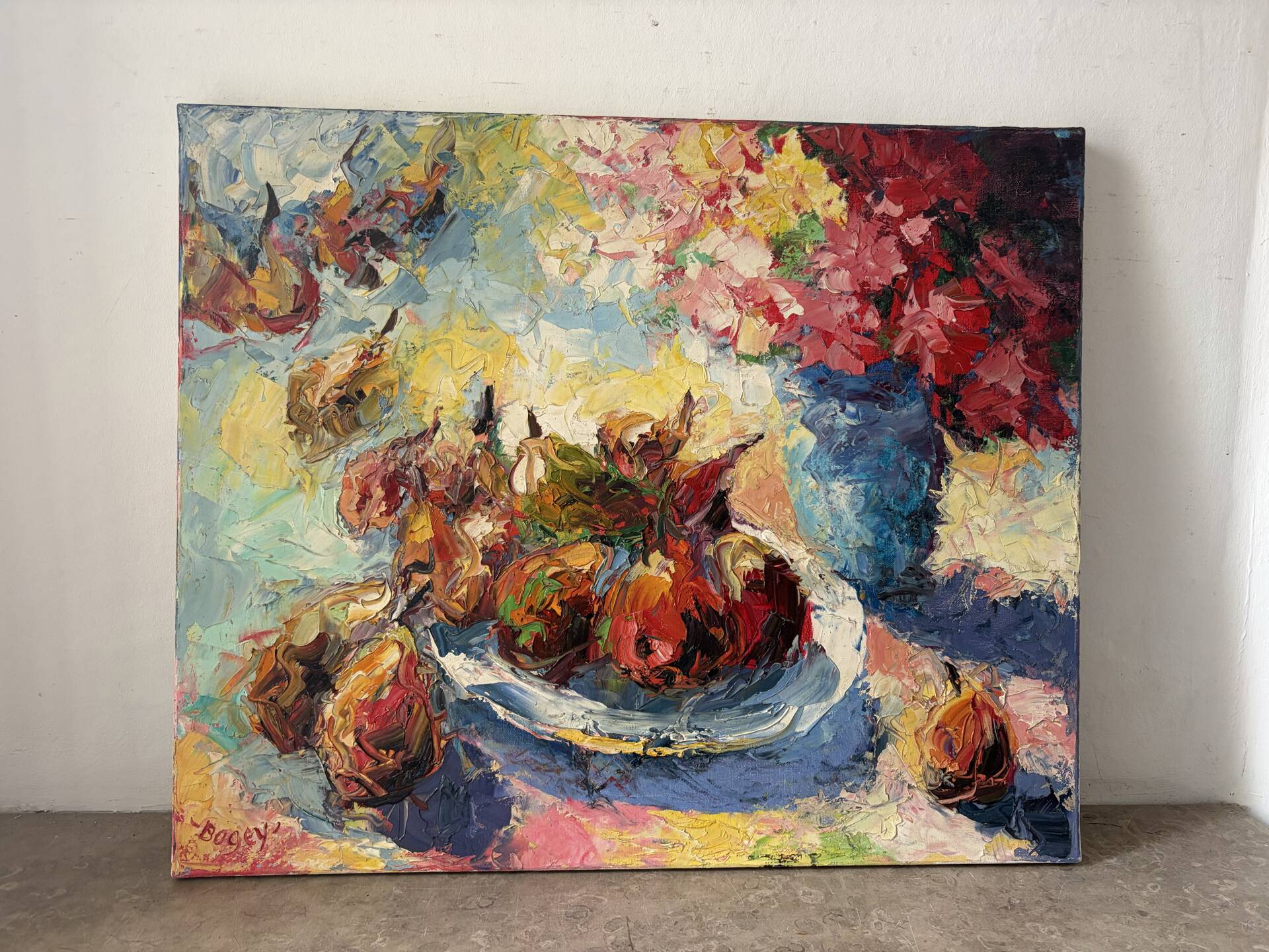Still life with pears, oil on canvas signed