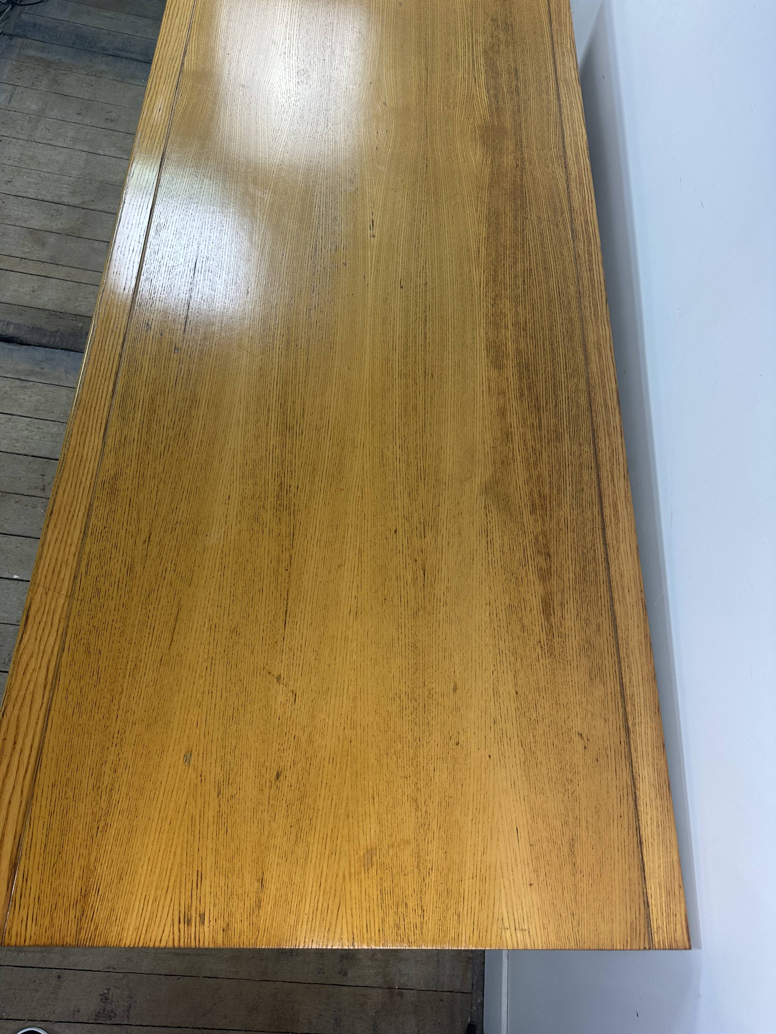 Vintage 1980s oak and chrome dining table + 6 chairs.