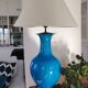 Turquoise ceramic vase lamp, incised Chinese decoration, late 19th century.