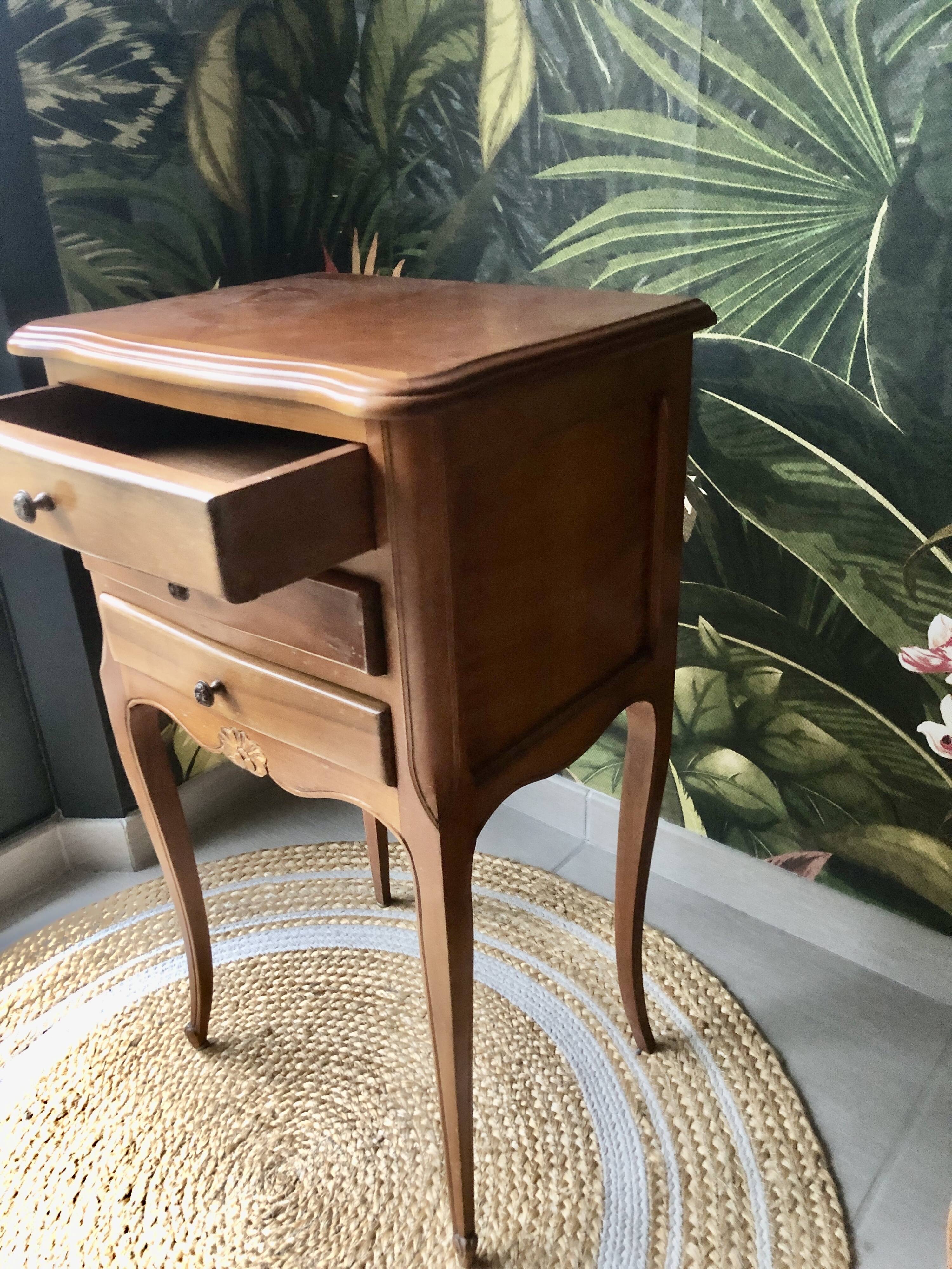 Louis XV style wooden bedside table with drawers