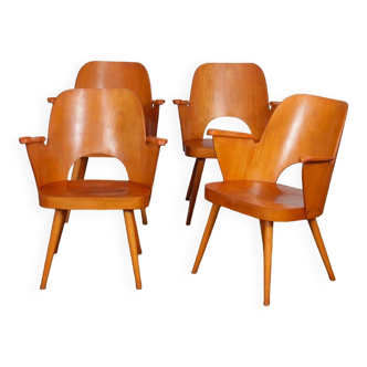 Set of 4 wooden armchairs by Lubomir Hofmann for Ton, 1960