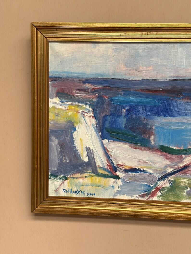 Original Swedish Oil on Canvas – “Coastal Landscape” by Arthur Y. Nilsson – Signed – Vintage & Framed