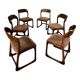 Set of 6 old baumann design sled chairs from the 60s wood and fabric