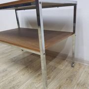 Mobile side table, brown, veneer, chrome-plated steel, Germany, 1970s.