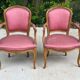 2 armchairs, Louis XV style in pinkish red silk