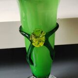 Design Vase in Floral/Yellow Rose shape in relief, corolla-shaped neck. Murano style. High 25 cm