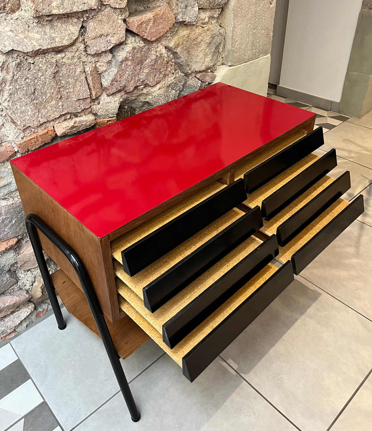 Vinyl storage furniture Manufrance from the 1960s