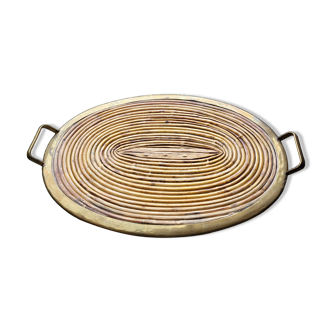 Folded rattan serving tray, 1960