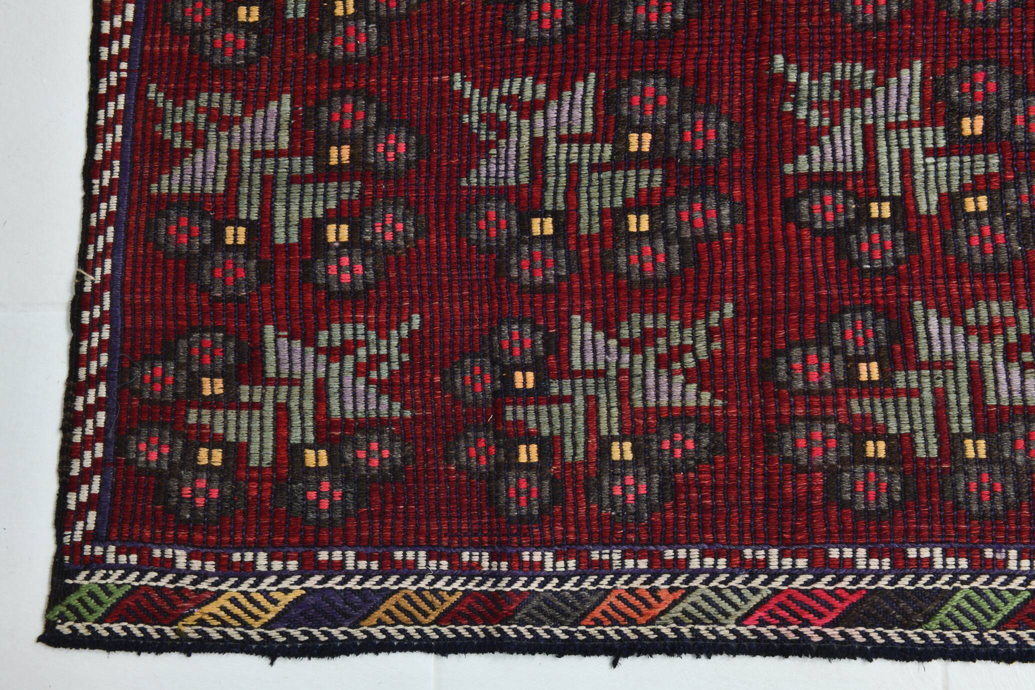 Neutral Wool Turkish Red Kilim Rug, 218x311 Cm