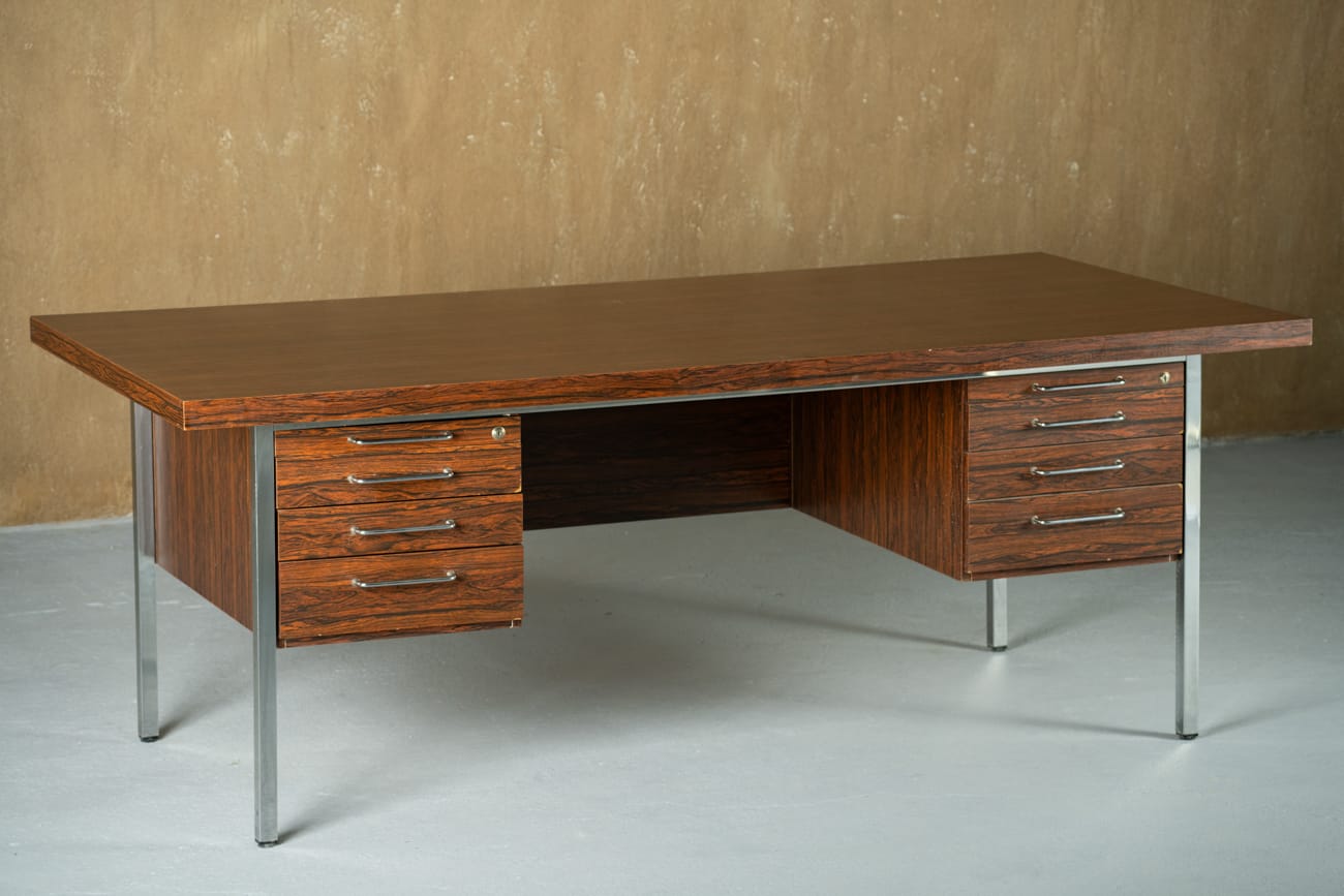 Mid-century rosewood and metal desk, Denmark 1970s