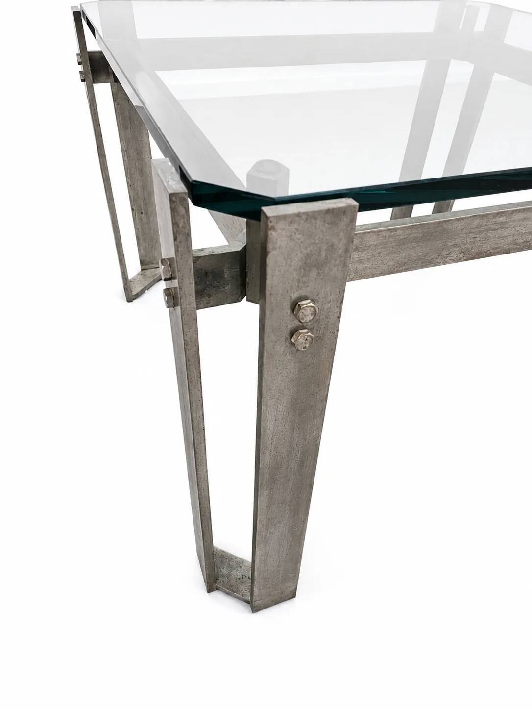 Brutalist coffee table / metal glass / 1980s / weighty