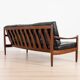 Scandinavian Three-Seat Sofa in Solid Wood and Black Leather, 1960s