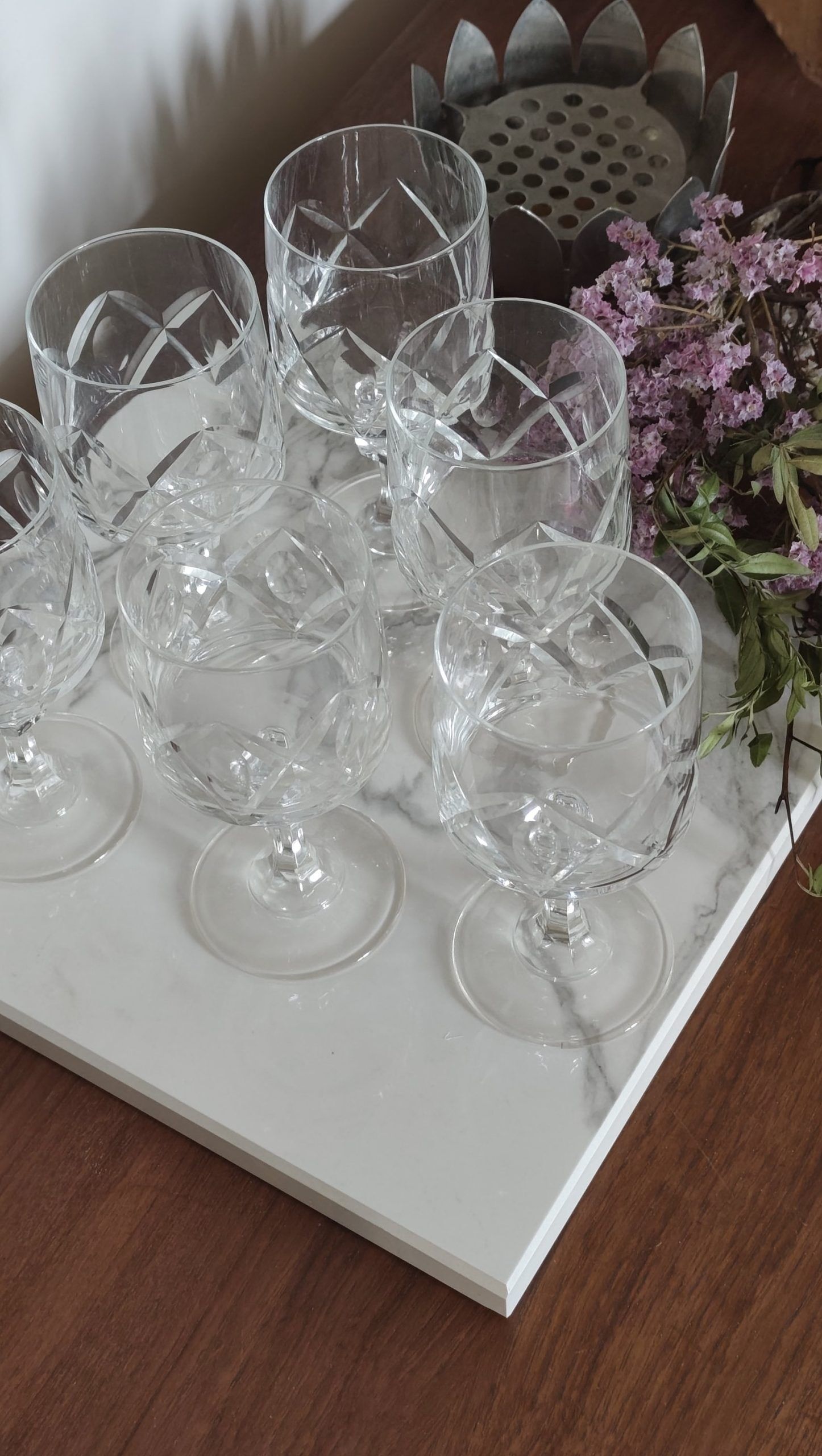 6 stemmed cut crystal water glasses