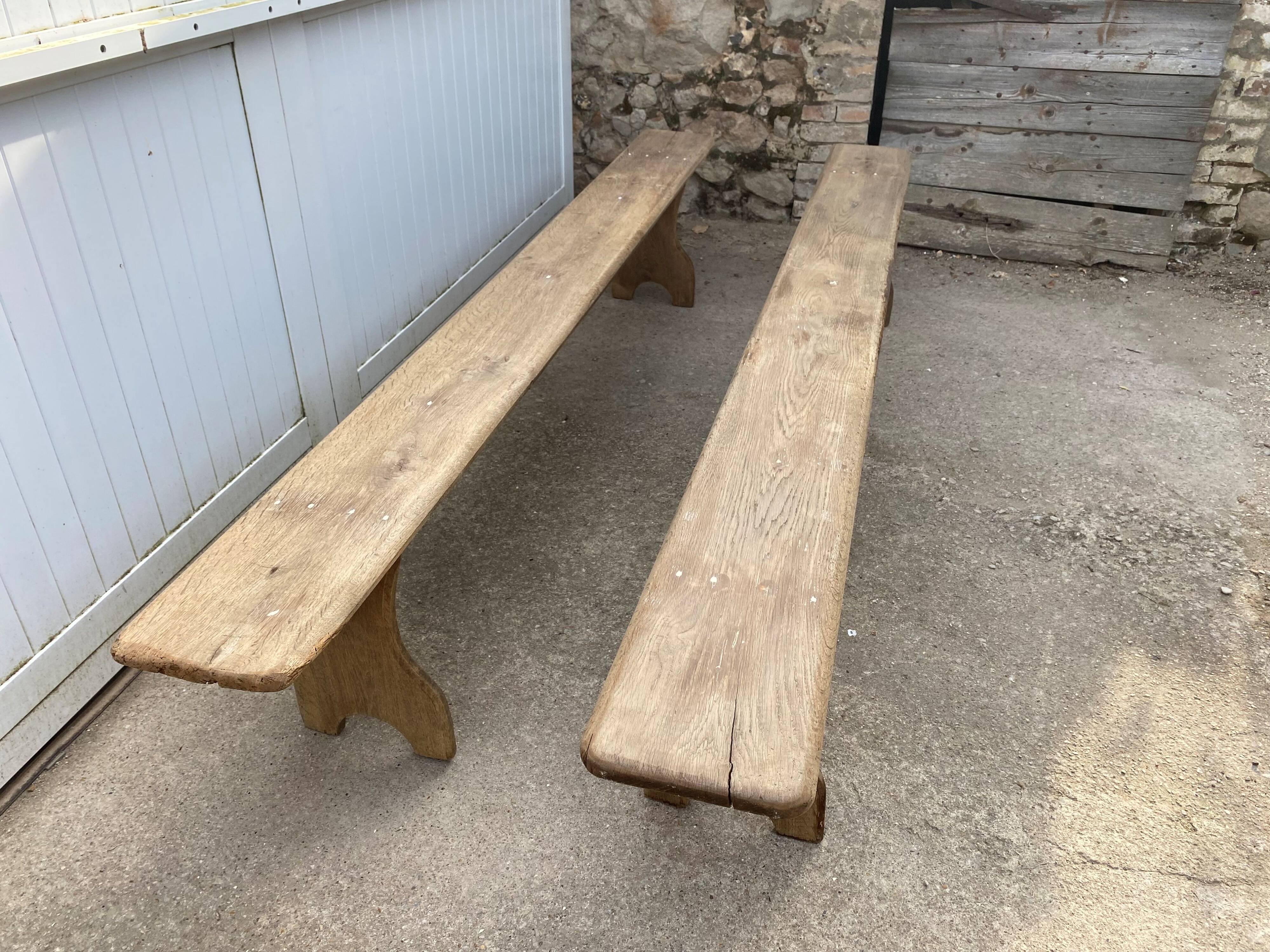 Pair of solid oak wood farmhouse benches 250cm rustic 1900