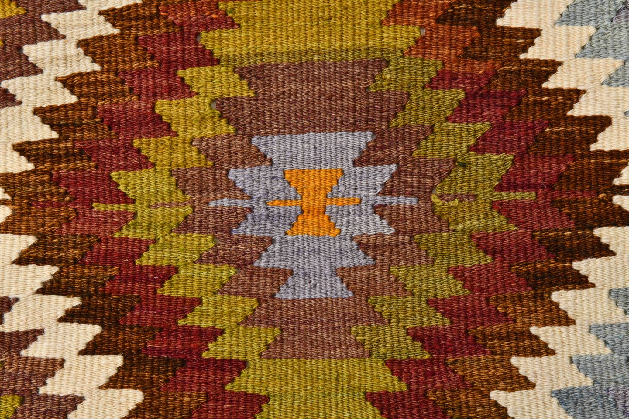 6x9 Orange Green Tribal Vintage Kilim Rug, 177x290Cm