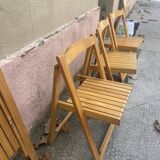 Series of 4 vintage wooden folding chairs
