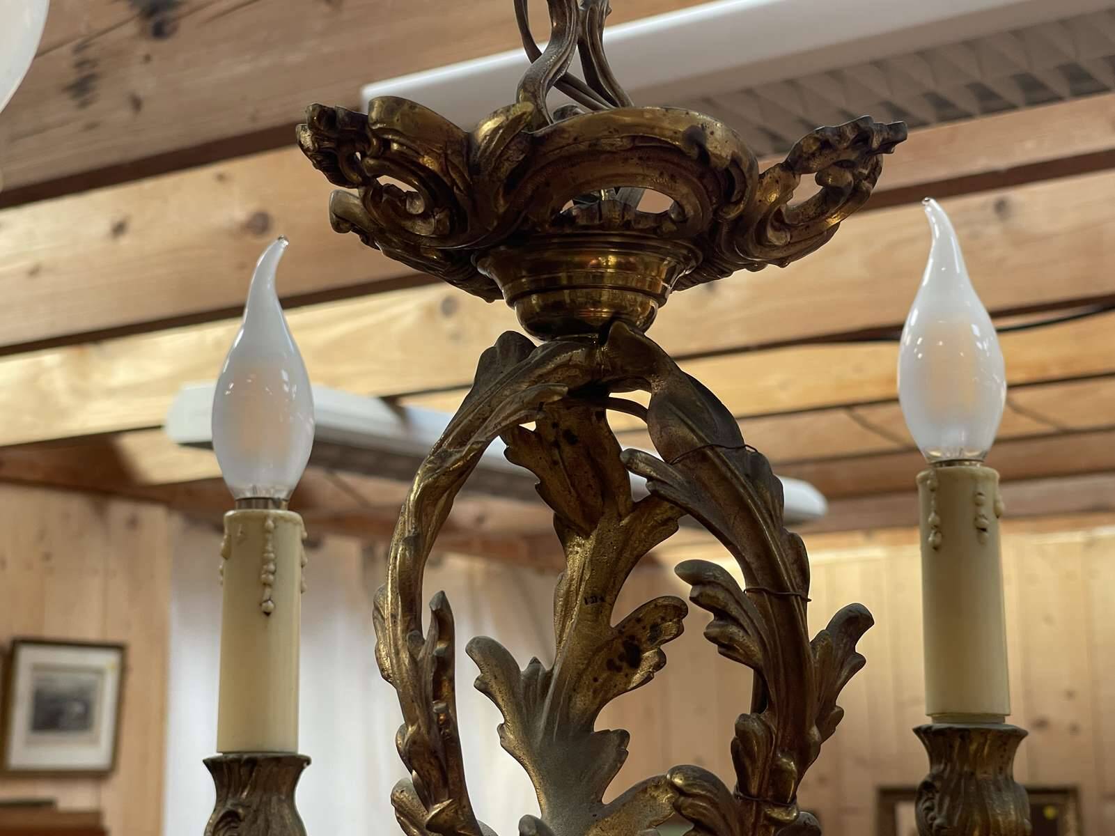 Louis XV style 6-light bronze chandelier from the 1950s