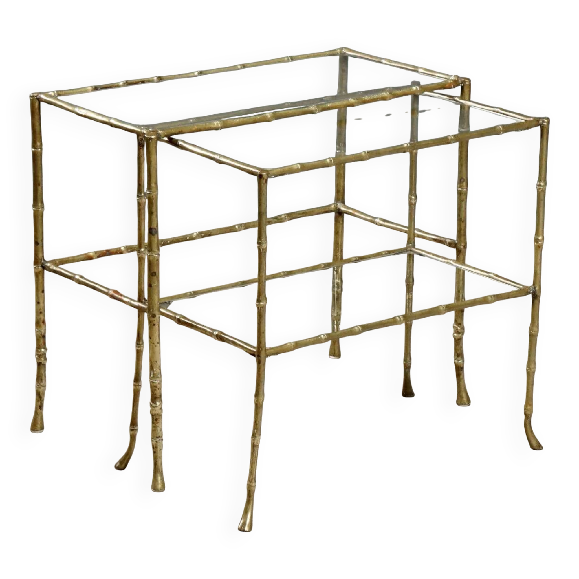 Vintage brass coffee tables in bamboo shape, 1960s design.