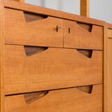 Rival 2 bay teak wall unit with 3 cabinets and 5 shelves by Brodrene Jatogs Norway, Kjell Riise, 196