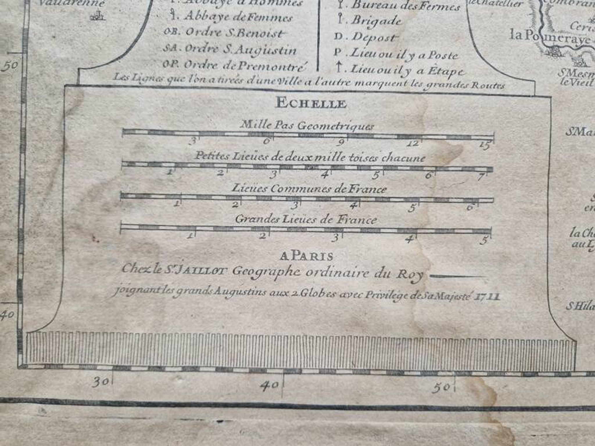 Engraved map of the elections of Tours, Amboise, Loches, Loudun... Jaillot 1711