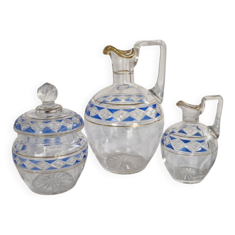3 Antique Pieces Cut Crystal, Enameled - Early 20th Century