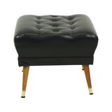 Vintage Black Pouf Conical Legs Chesterfield Style Skai
