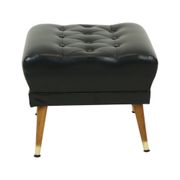 Pouf noir vintage pieds coniques style Chesterfield en skaï