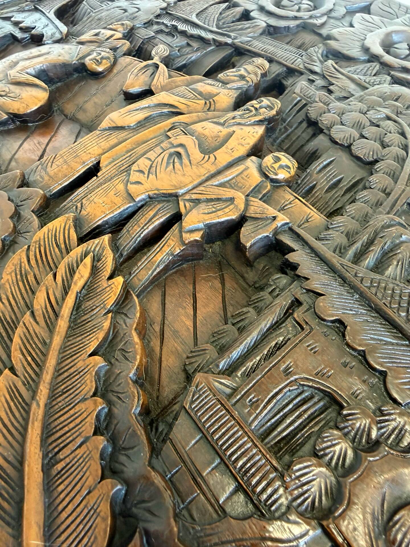 Antique Chinese Carved Export Chest – Dragon, Phoenix & Landscape Deco