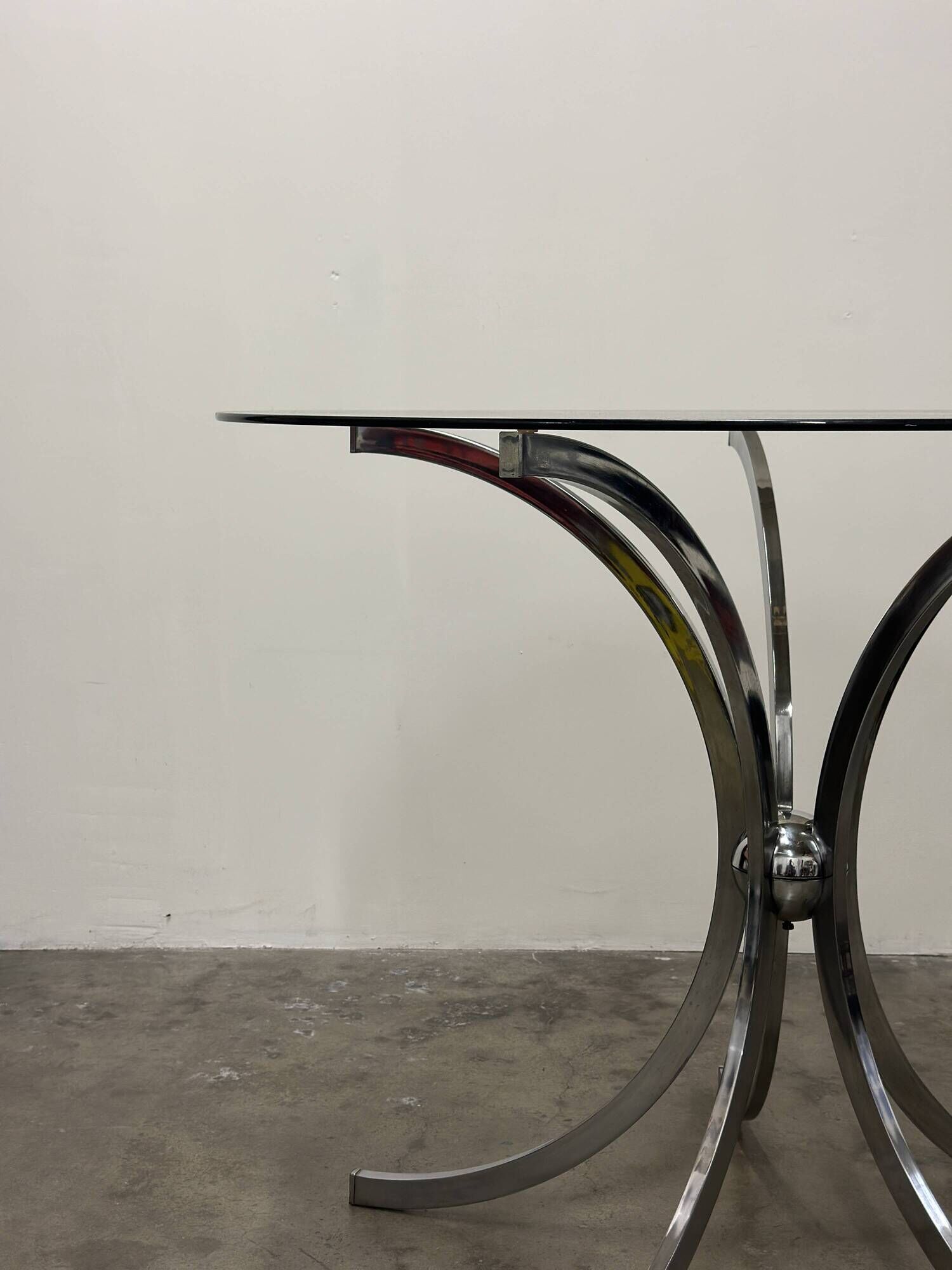 Vintage Space Age coffee table in chromed metal and smoked glass