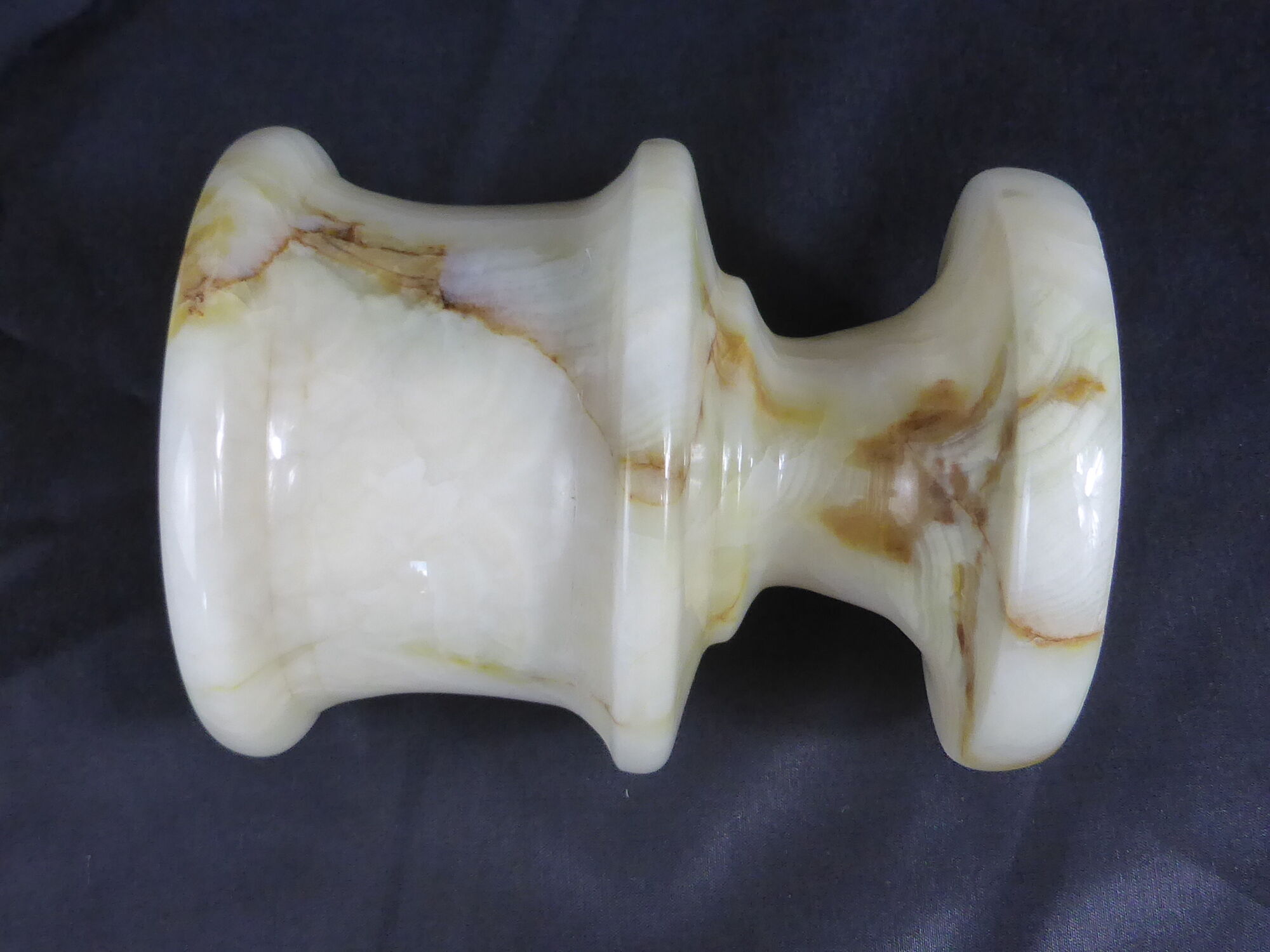 Mortar and pestle in off-white onyx marble+orange veins-Height 10,5cm