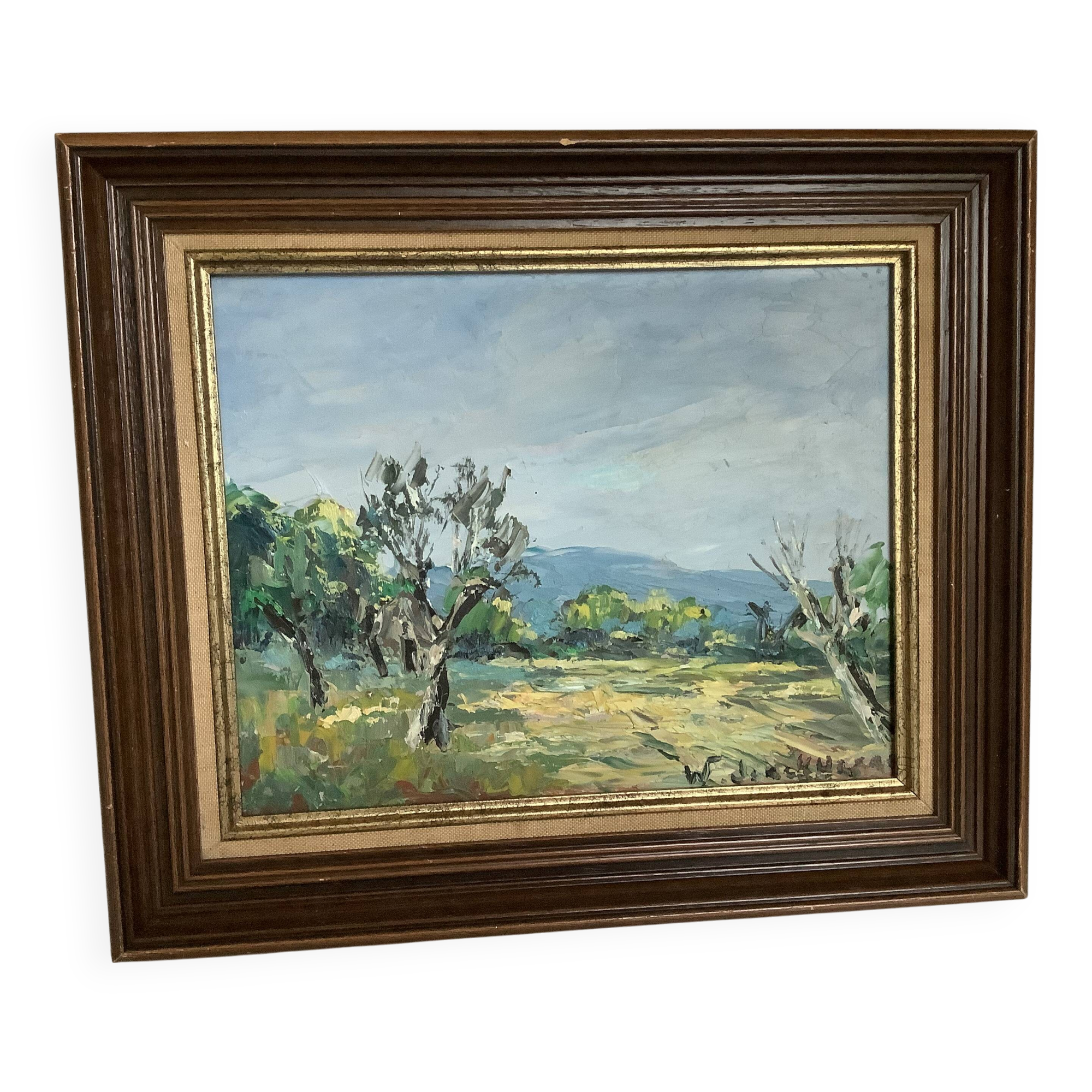 Oil painting on panel landscape