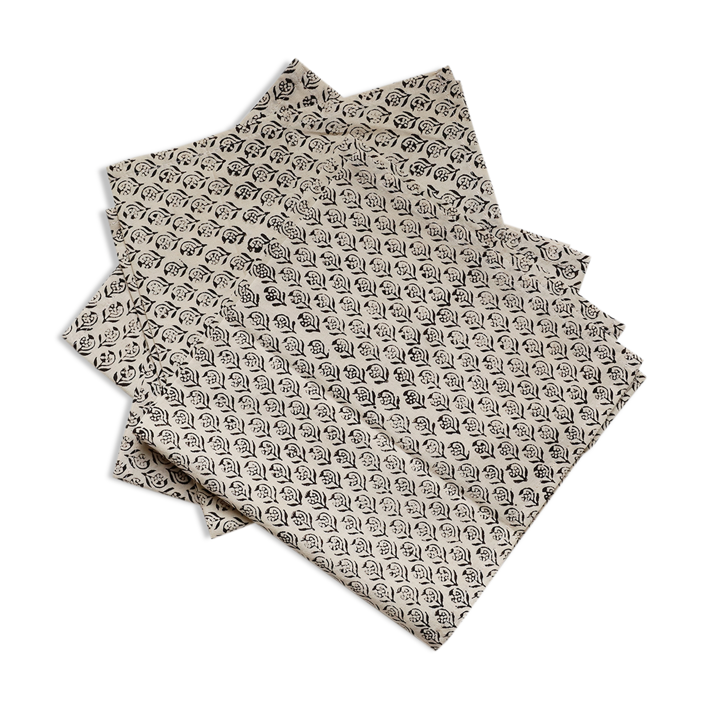 Lot de 4 serviettes block-print noir et beige