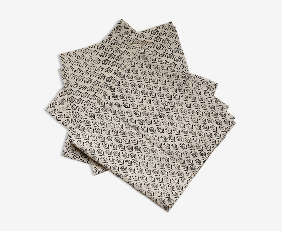 Lot de 4 serviettes block-print noir et beige