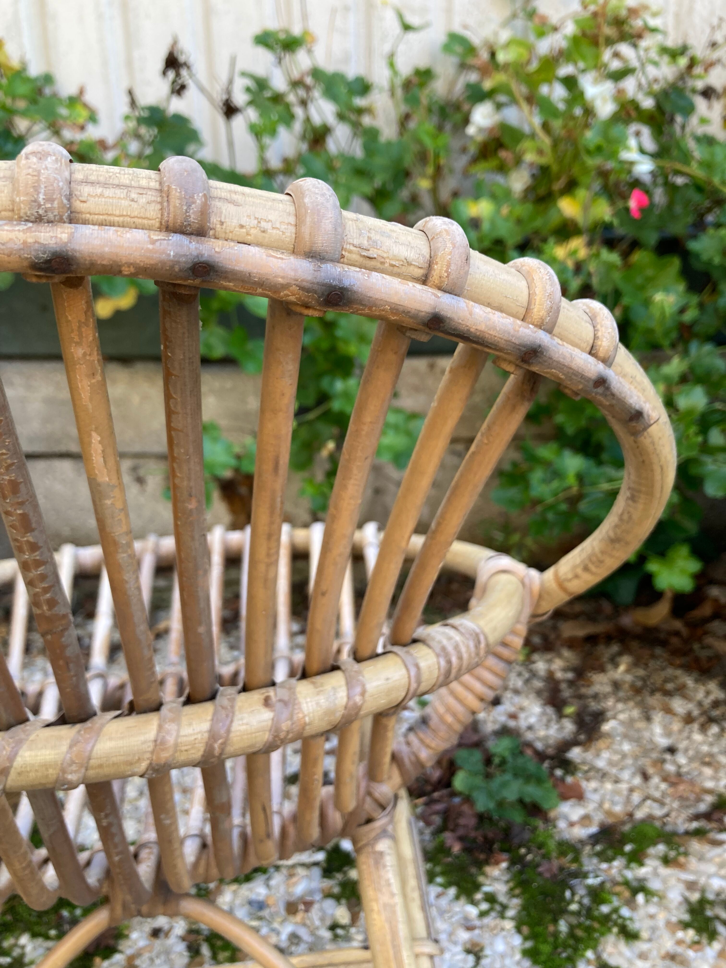Set of 3 vintage rattan armchairs