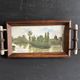 Antique miniature plateau, oil painting, turned wood and brass.