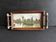 Antique miniature plateau, oil painting, turned wood and brass.