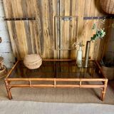 Large bamboo and smoked glass coffee table