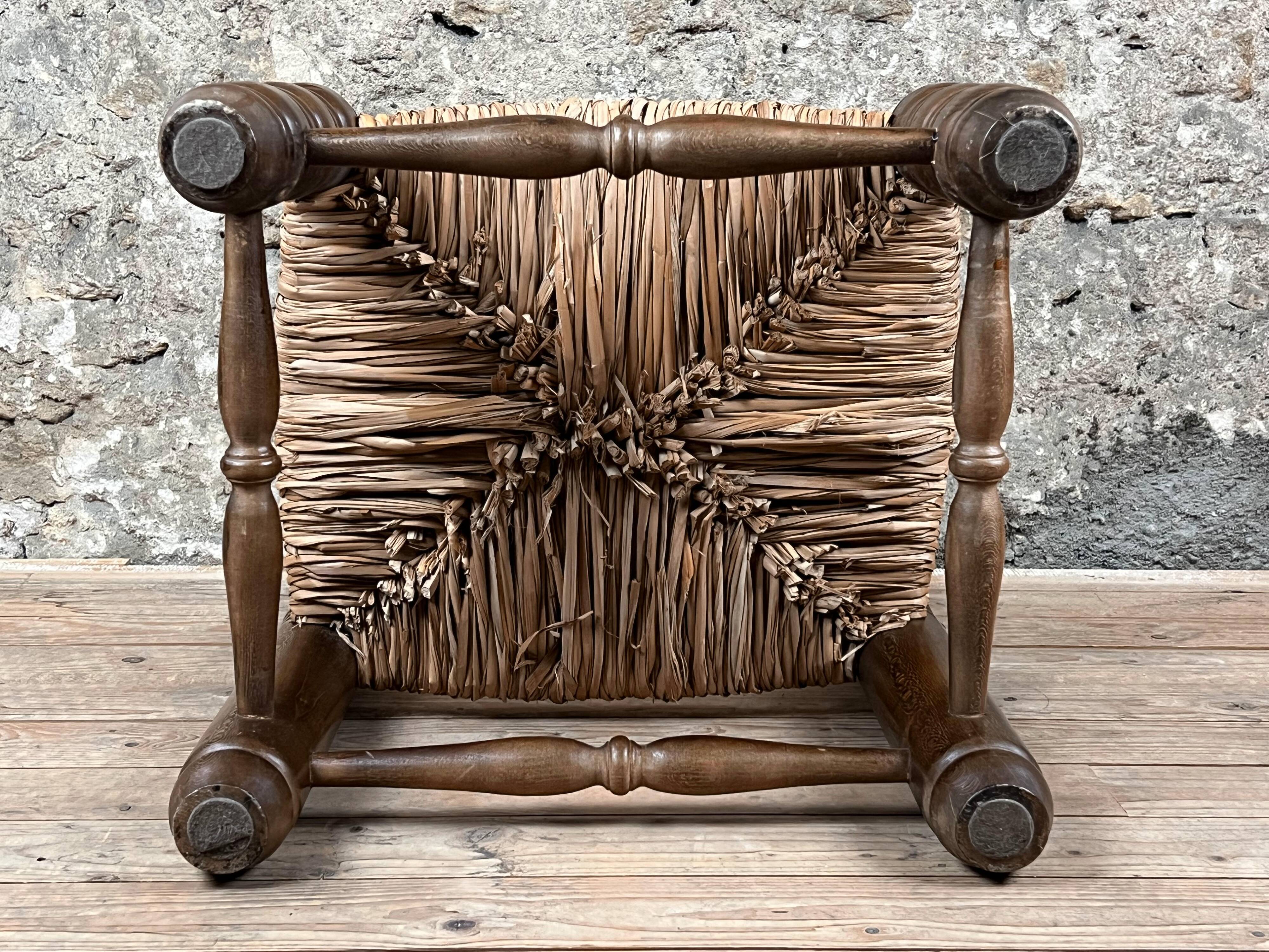 Wood & straw fireplace chair mountain chalet country cottage no dudouyt 60's