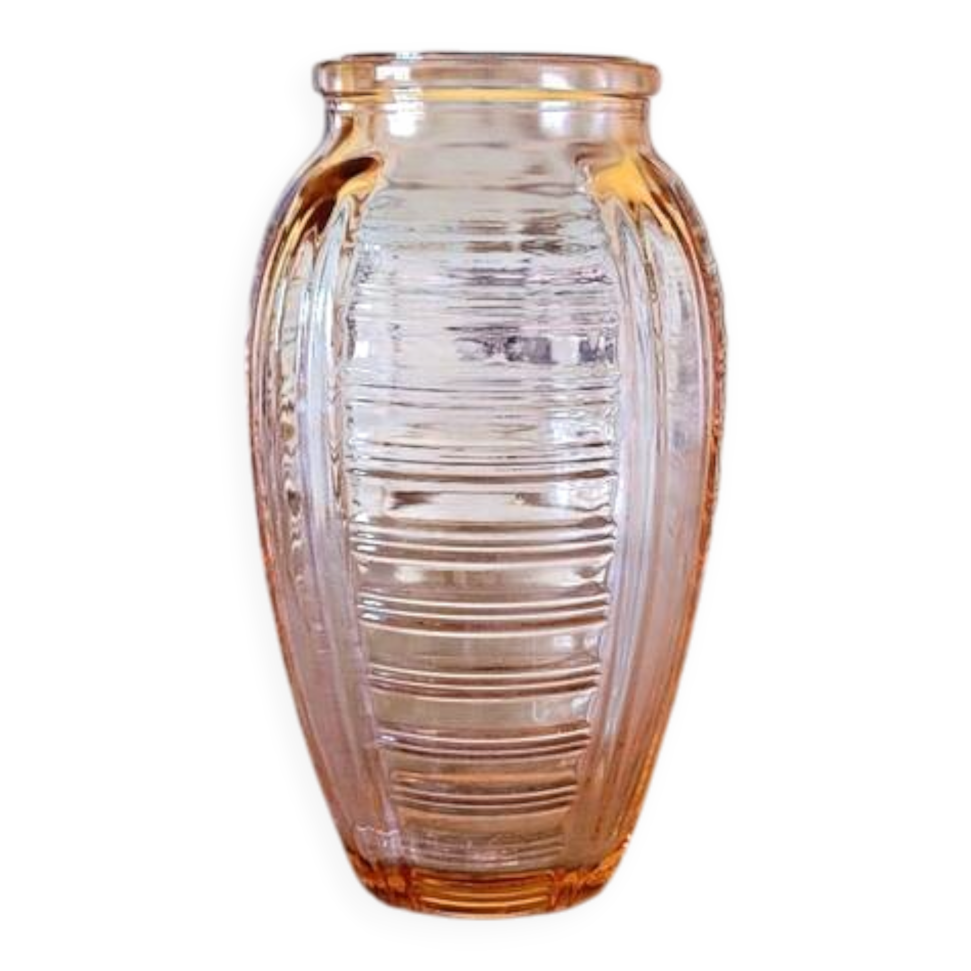 Art Deco style vase in salmon-colored glass