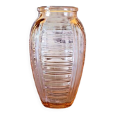 Vase style art déco en verre couleur saumon
