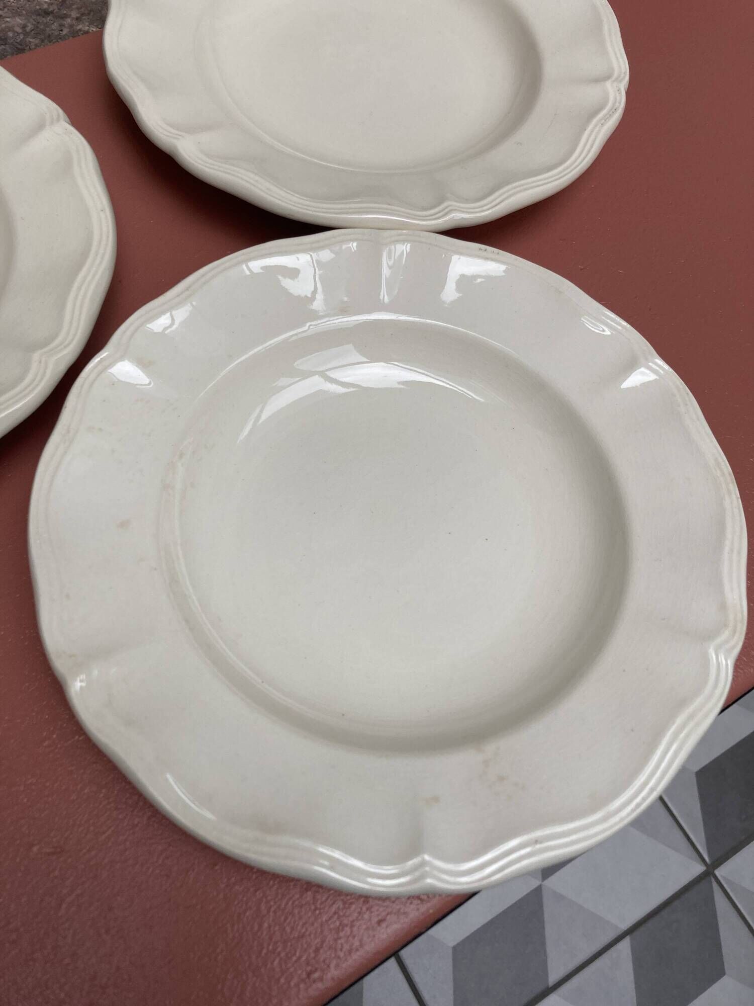 Set of 4 ivory gadroon soup plates Digoin Sarreguemines