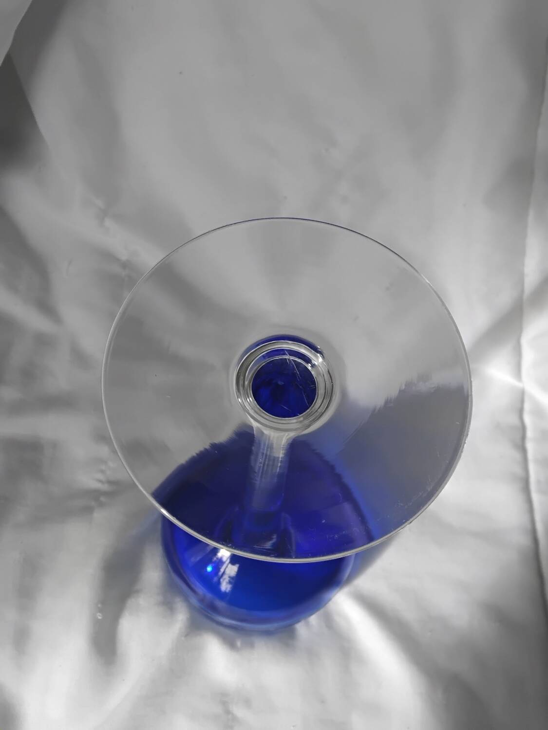 Verre à vin 14cl cristal de Nancy Houillon doublé bleu frise florale