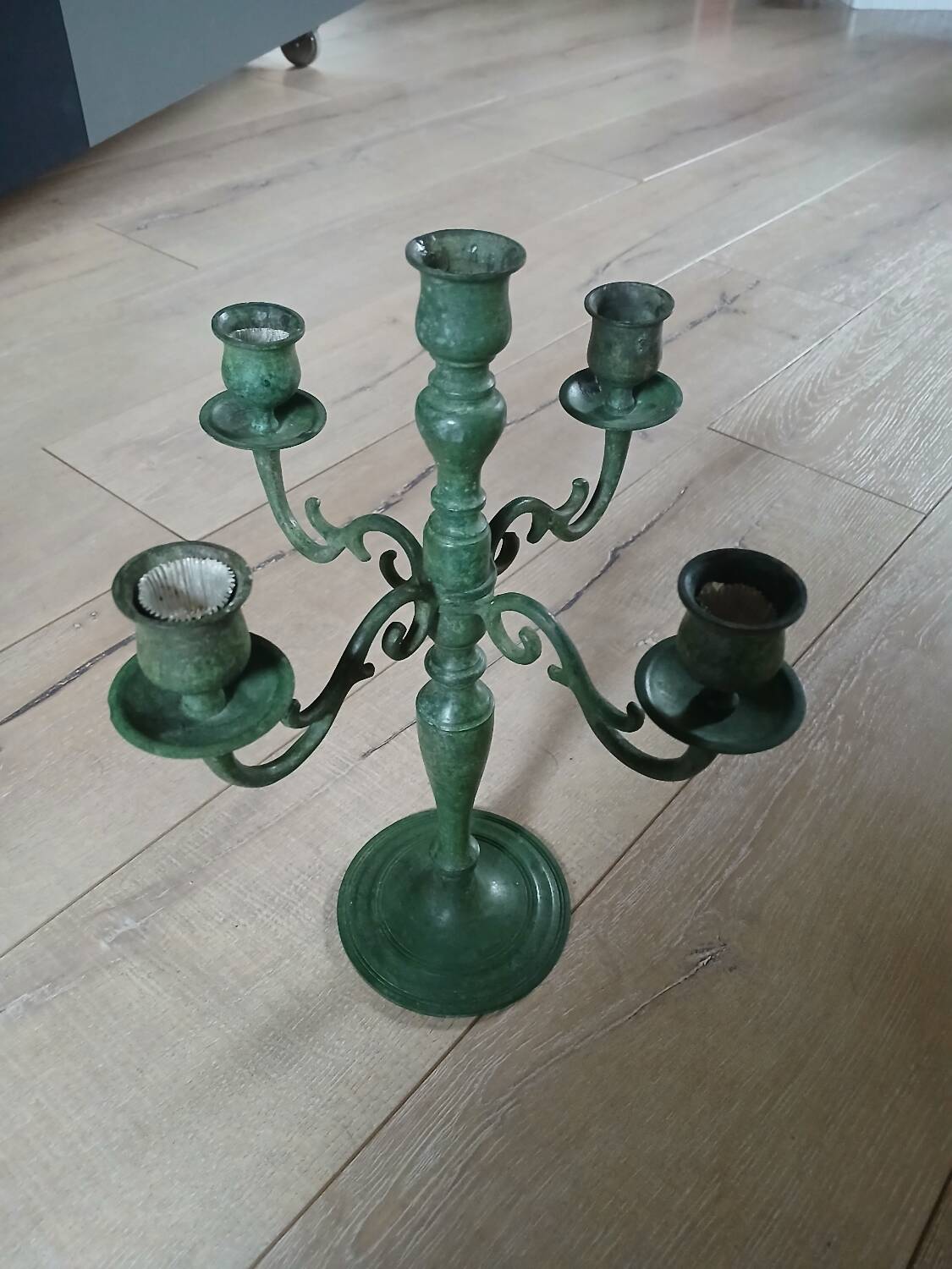 Antique green wrought iron chandelier
