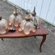 Ensemble de 4 Suspensions Vintage en Verre Bullé et Bois