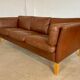 Danish mid-century vintage Mogens Hansen cognac brown leather sofa 60s