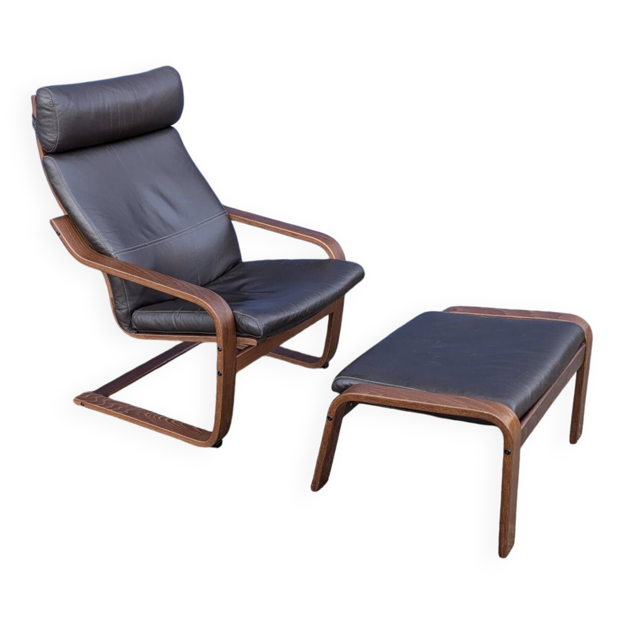 Ikea Vintage "Poang" Leather Relaxation Lounge Chair Brown