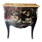 Curved lacquered wooden chest of drawers with Chinese decoration – 20th century (circa 1950-1960)