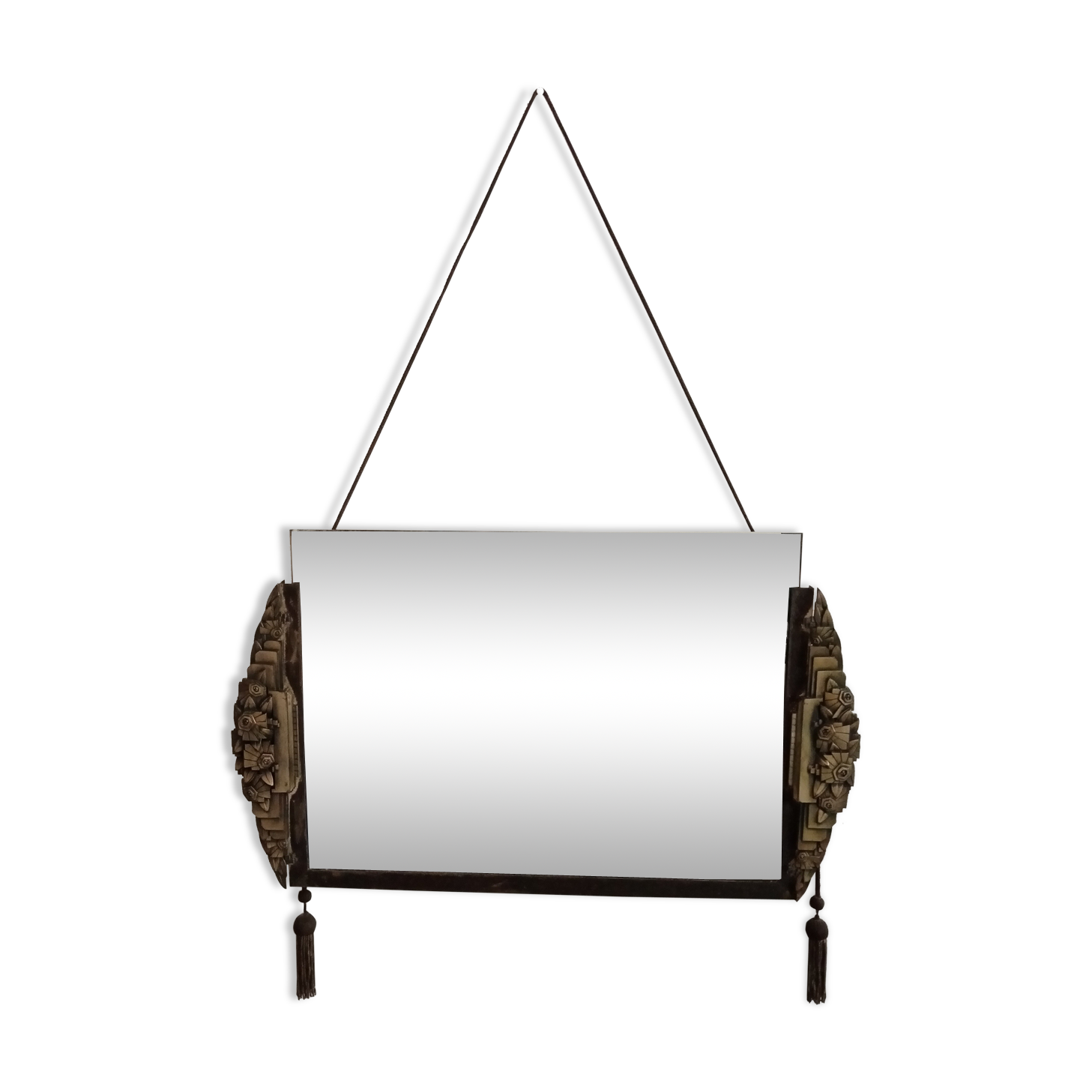 Old Art Deco mirror metal pompoms 45x75cm