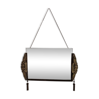 Old Art Deco mirror metal pompoms 45x75cm